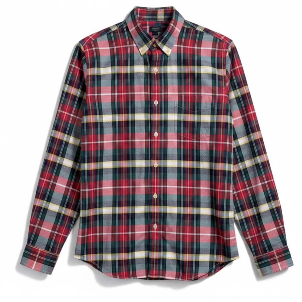 J Crew Shirt Mens Medium Red Classic Oxford OCBD Tartan Preppy Luxury Office